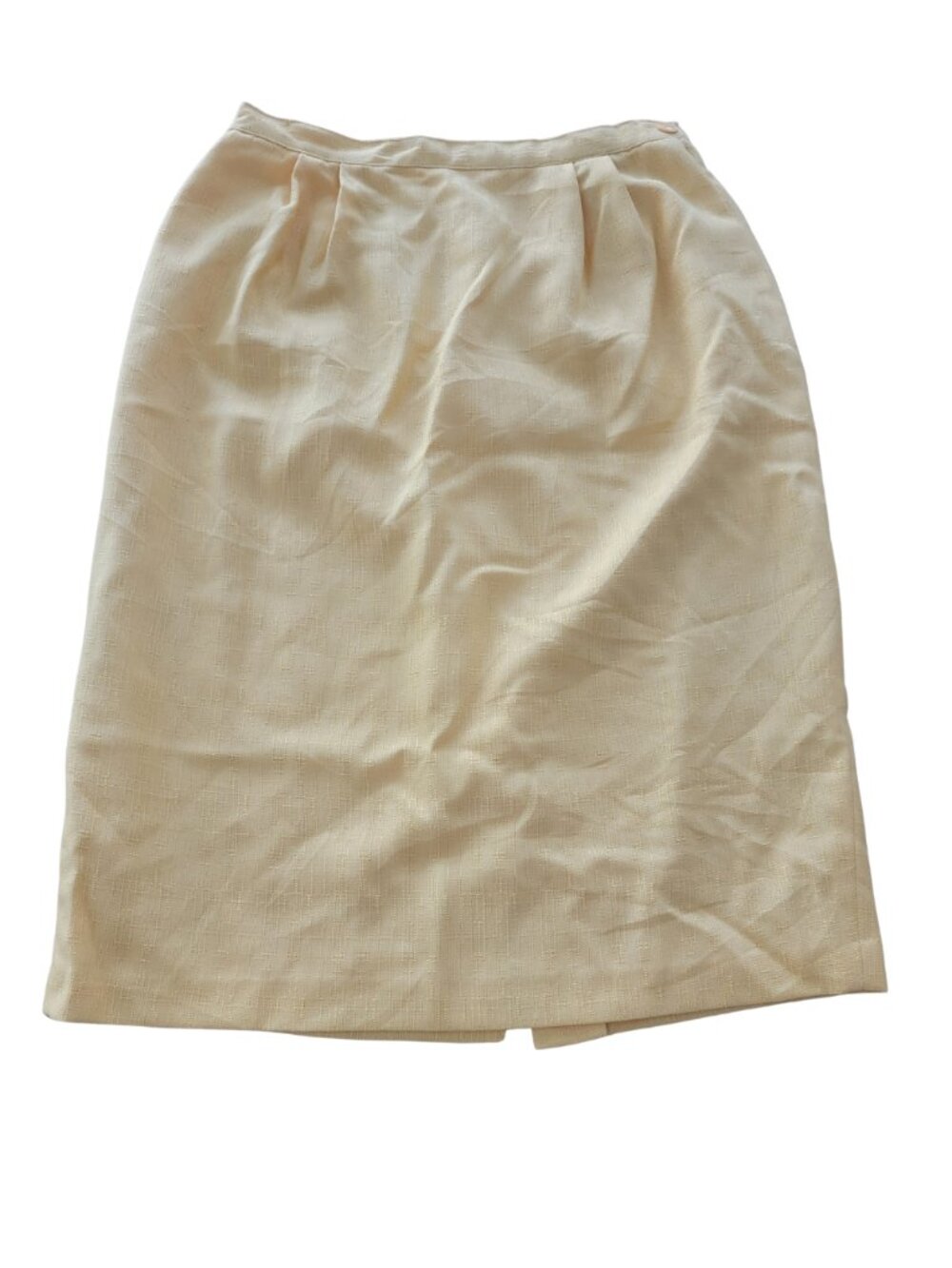 Vintage Career Yellow Linen Look Pencil Skirt Back Vent/Elastic Waist/Zip Close